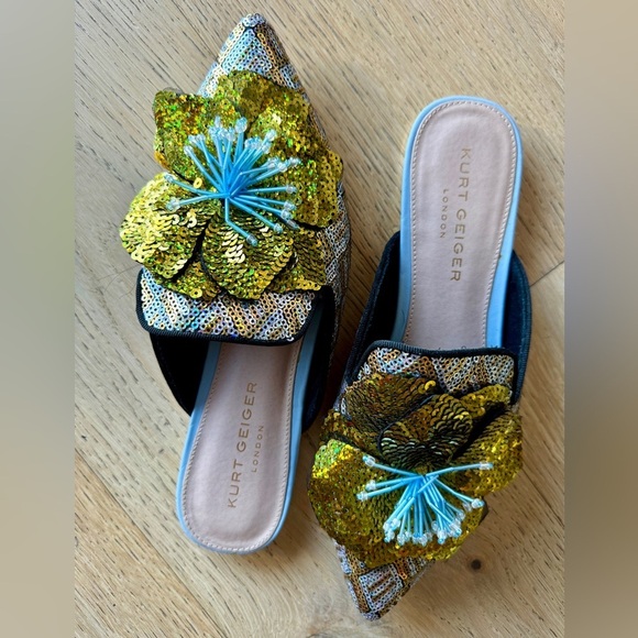 Kurt Geiger sequin slides with floral appliqué - Size EUR 40/USA 9 - Picture 2 of 9